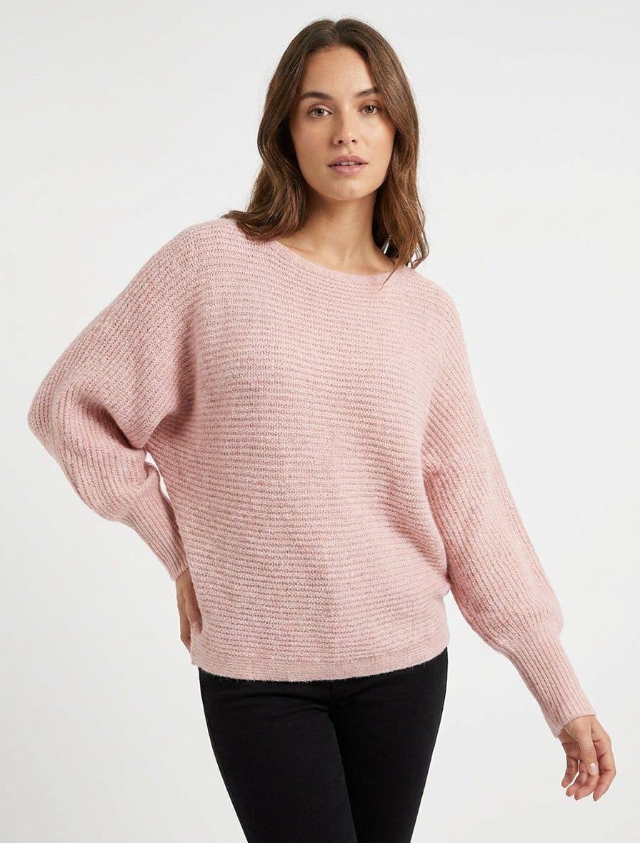 Strickpullover mit Fledermausärmeln und langen Ärmeln - Rose
