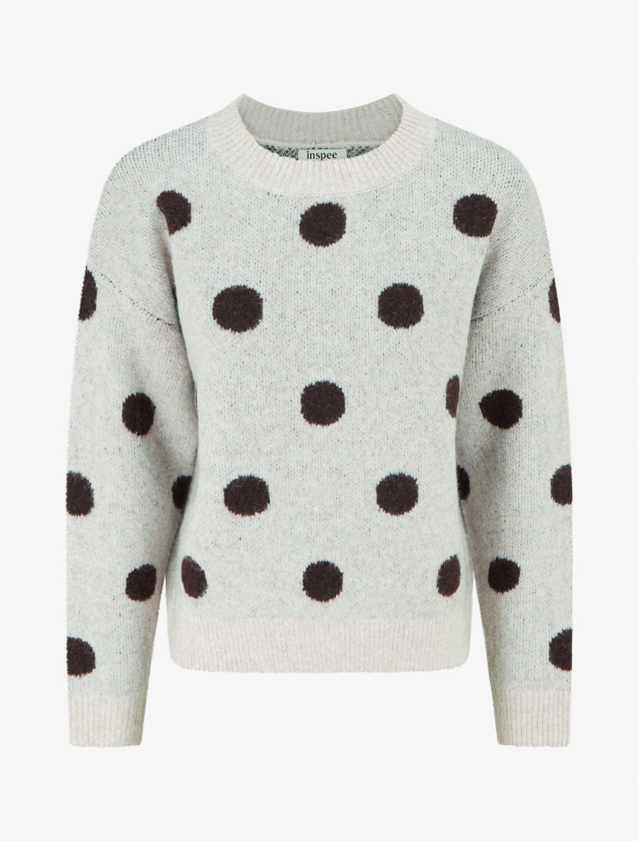 Pull en maille à pois - Gris clair - 1