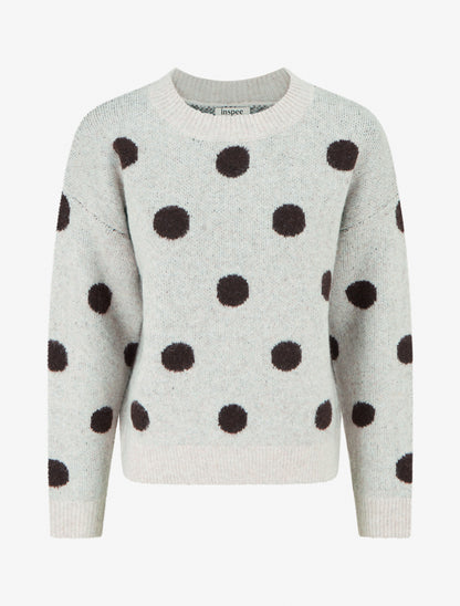 Pull en maille à pois - Gris clair - 1