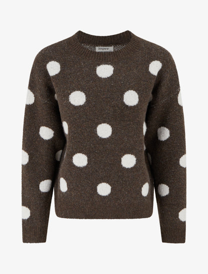 Pull en maille à pois - Marron - 1