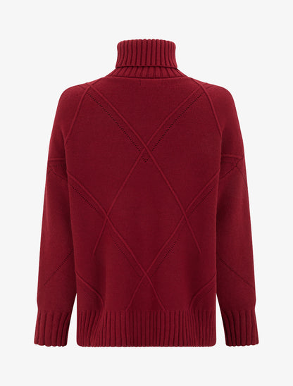 Pull ample à col roulé en maille quadrillée - Bordeaux - 2