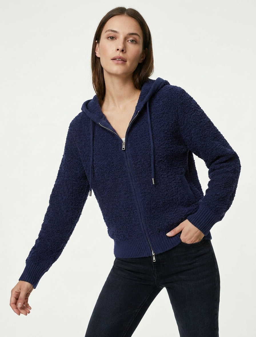 Schlingenstrick-Kapuzenpullover - Marine