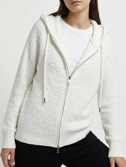 Schlingenstrick-Kapuzenpullover - Weiß