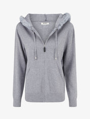 Sweat fin à capuche à fourrure et zip - Gris - 1
