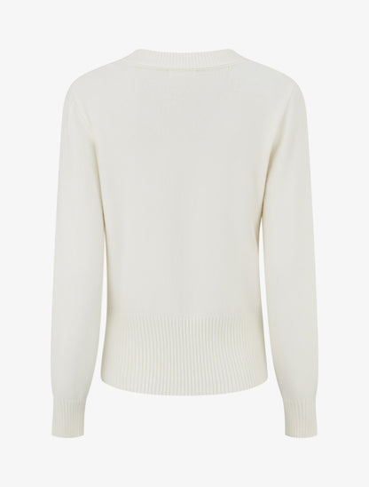 Pull droit à col V et boutons décoratifs - Blanc - 2