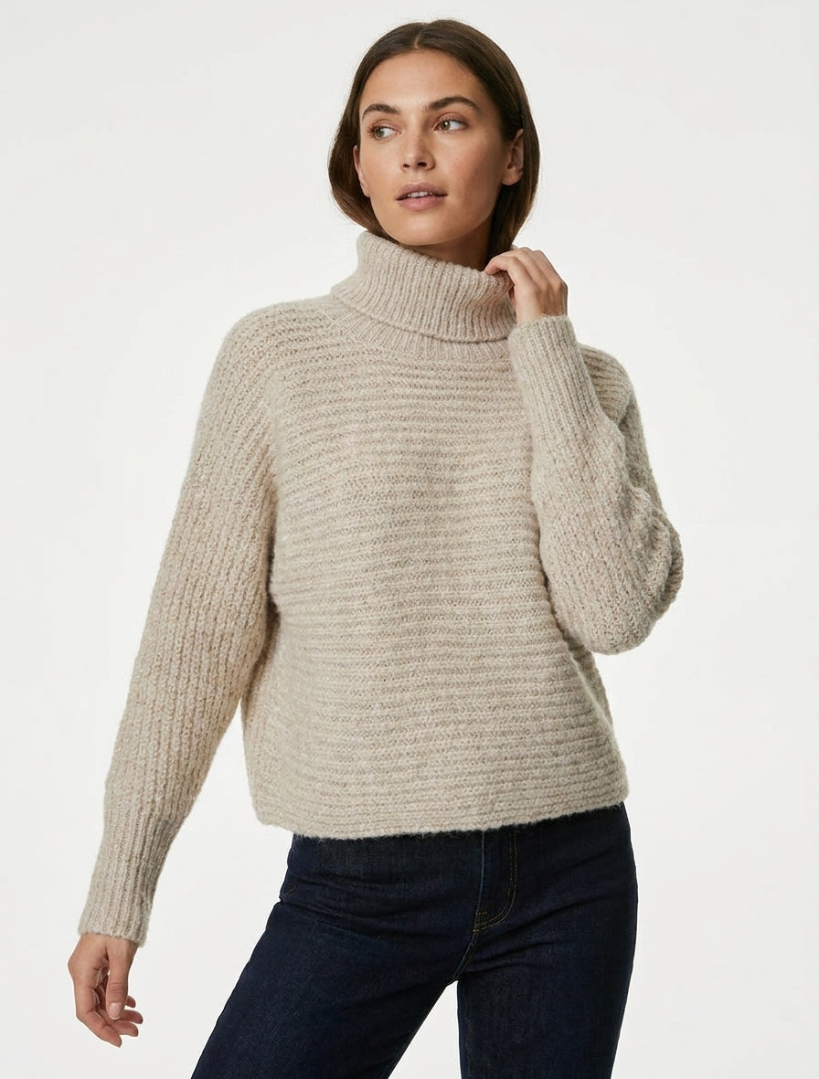 Irisierter Rollkragenpullover aus Wollmischung - Maulwurf