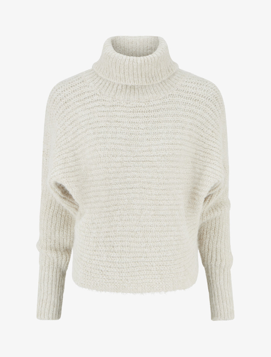Pull en laine mélangée irisé à col roulé - Écru - 1