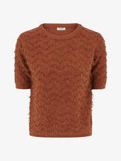 Pull droit manches courtes en maille duveteuse - Rouille - 1