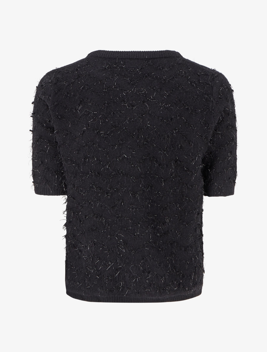 Pull droit manches courtes en maille duveteuse - Noir - 2