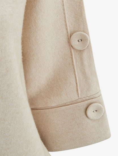 Pull à manches 3/4 à boutons et col montant - Beige - 3