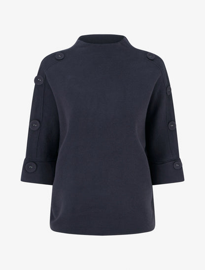Pull à manches 3/4 à boutons et col montant - Bleu nuit - 1