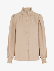 Blouse fluide col mao en dentelle - Beige - 1
