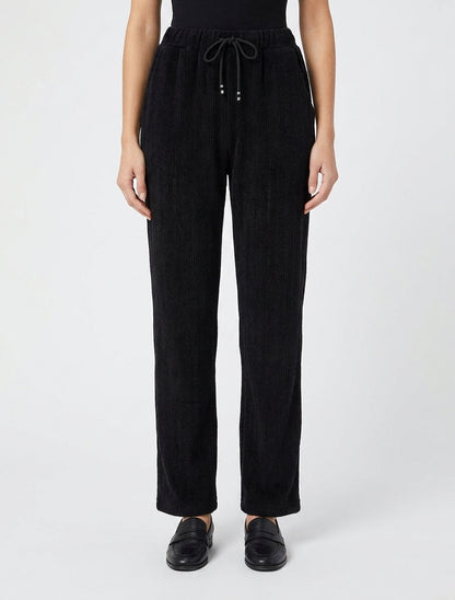 Gerade geschnittene Hose aus Samt im Strickstil - Schwarz