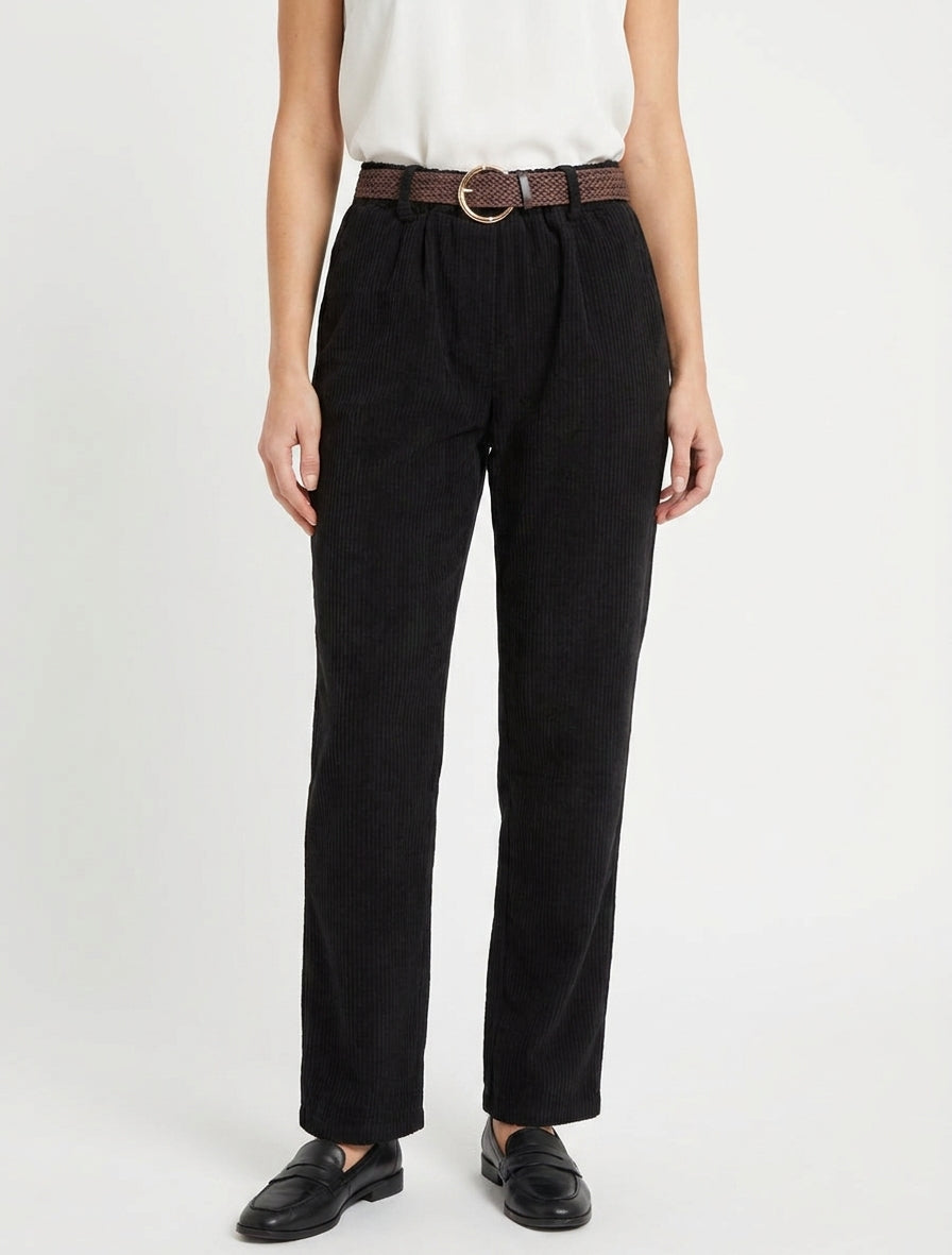 Gerade geschnittene Cordhose - Schwarz