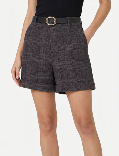 Umschlagshorts mit Tartan-Muster - Grau