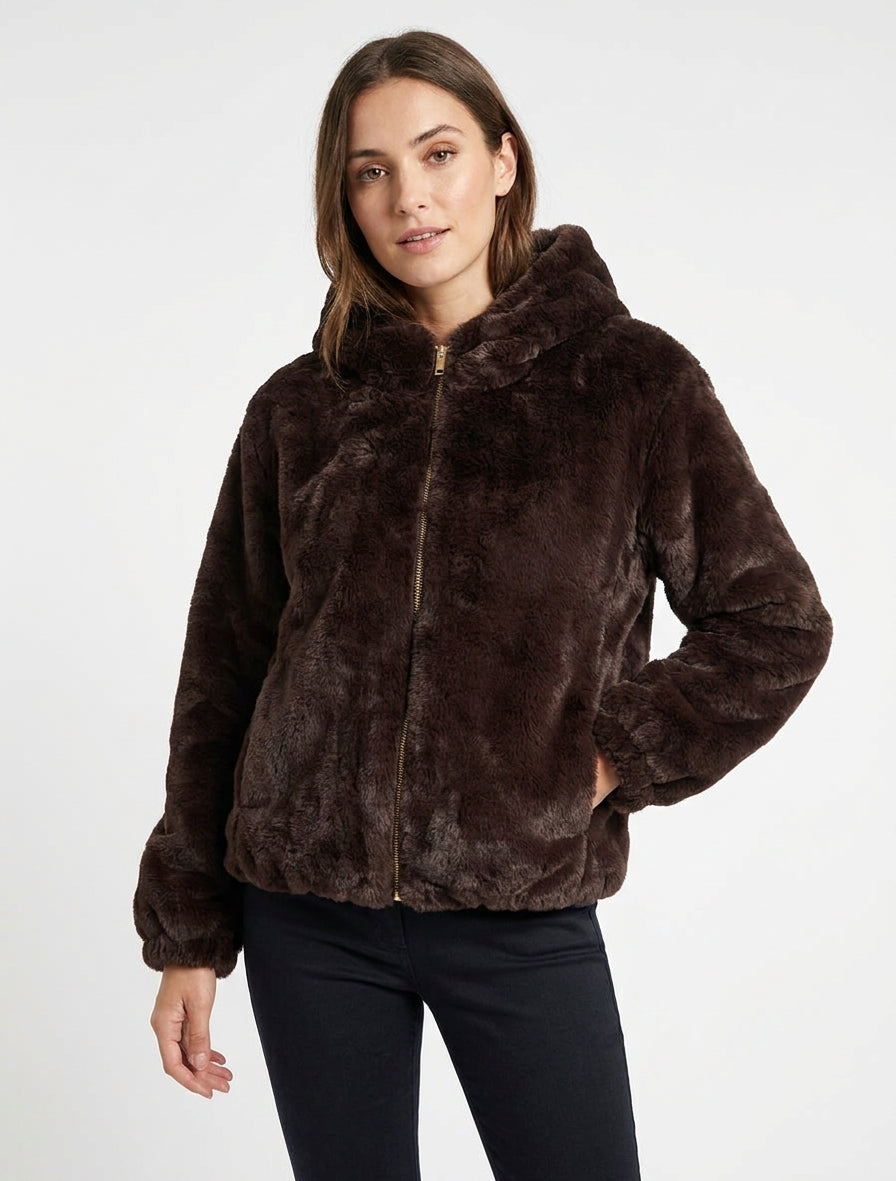 Reißverschlussjacke aus Kunstfell - Braun