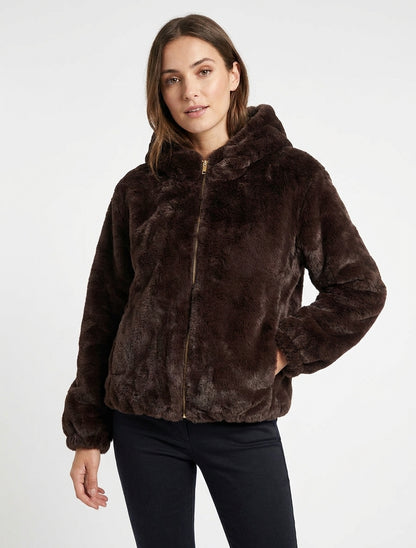 Reißverschlussjacke aus Kunstfell - Braun