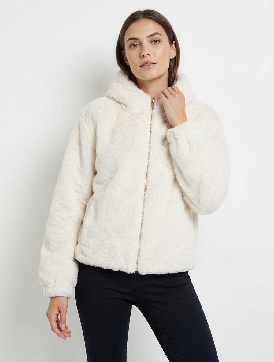 Reißverschlussjacke aus Kunstfell - Ecru