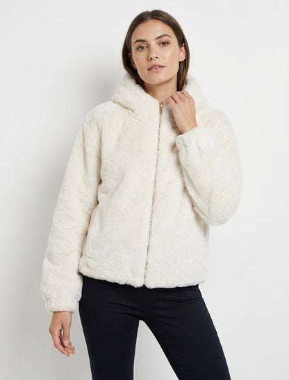 Reißverschlussjacke aus Kunstfell - Ecru