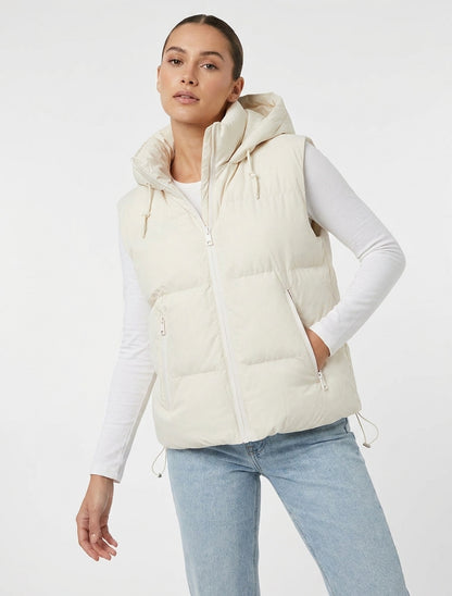 Ärmellose Daunenjacke mit Kapuze - Weiß