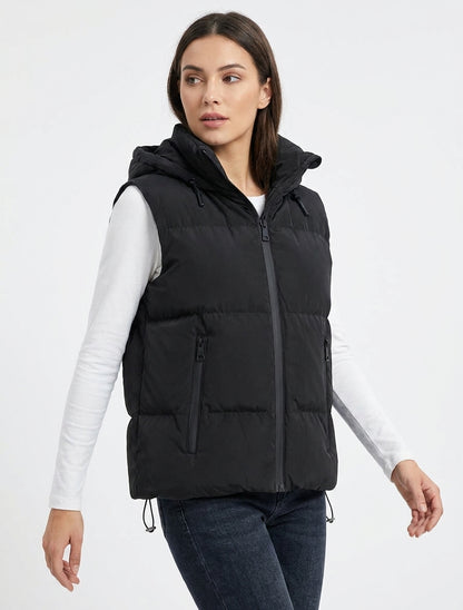 Ärmellose Daunenjacke mit Kapuze - Schwarz