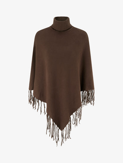 Poncho oversize à franges - Marron - 1
