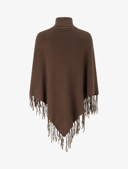 Poncho oversize à franges - Marron - 2