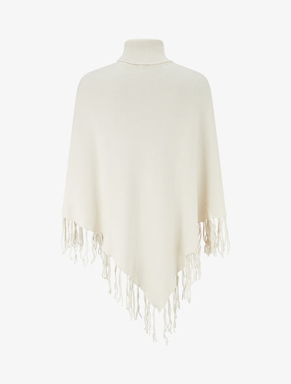 Poncho oversize à franges - Écru - 2