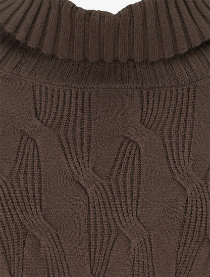 Pull ample à col roulé en maille texturée - Marron - 3