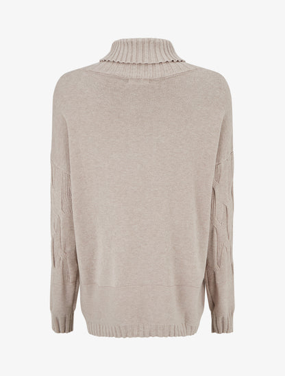Pull ample à col roulé en maille texturée - Taupe - 2
