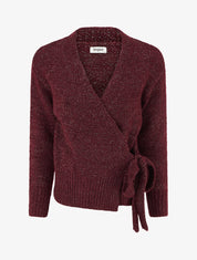 Pull cache-coeur en laine mélangée irisée - Lie de vin - 1