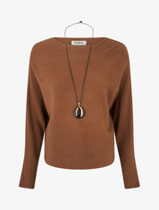 Pull droit en maille côtelée à manches chauve-souris - Camel - 1