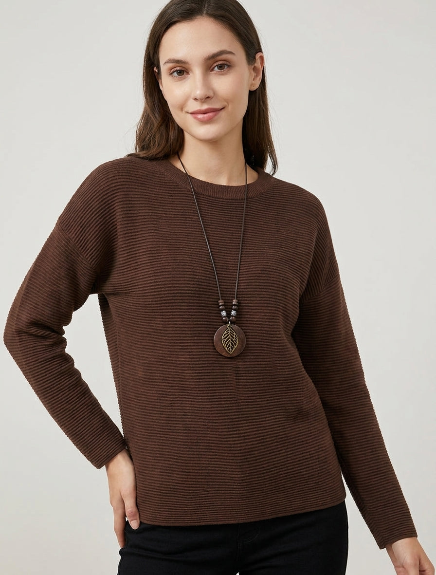Gerader Pullover aus Rippstrick - Braun