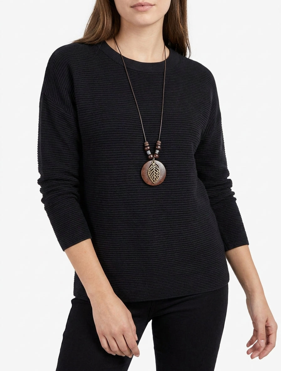Gerader Pullover aus Rippstrick - Schwarz