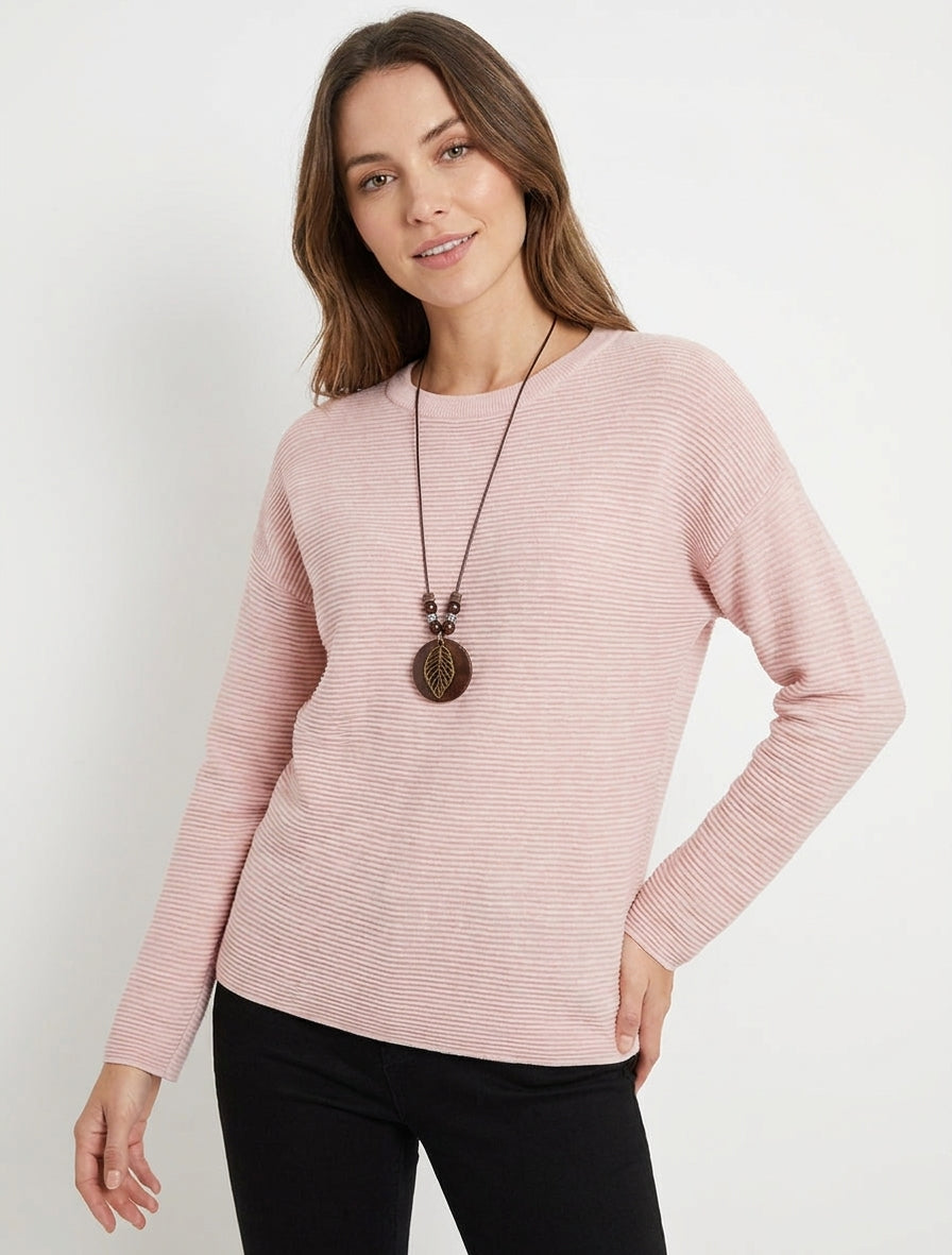 Gerader Pullover aus Rippstrick - Rose