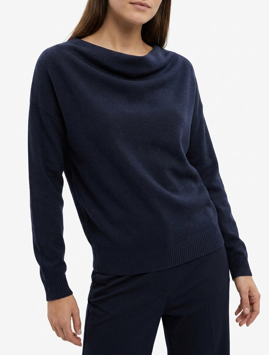 Gerader Pullover mit Wasserfallausschnitt - Marine