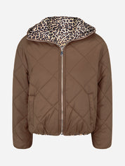Doudoune zippée matelassée avec doublure léopard - Marron clair - 1