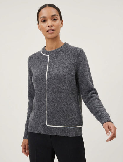 Pullover aus Wollmischung mit Rundhalsausschnitt und kontrastierendem Besatz - Grau