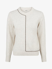Pull laine mélangée col rond et liseré contrastant - Beige - 1
