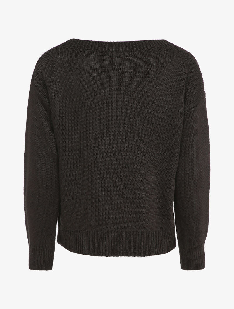 Pull à message et motif coeur - Noir - 2