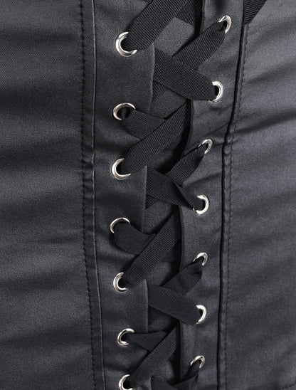 Mini-jupe en simili à lacets - Noir - 3
