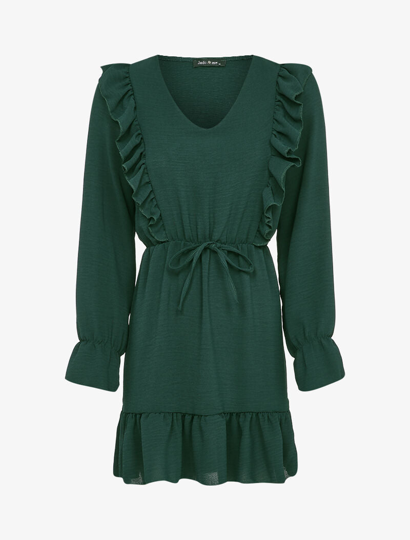 Robe patineuse à épaules et bords volantés - Vert sapin - 4