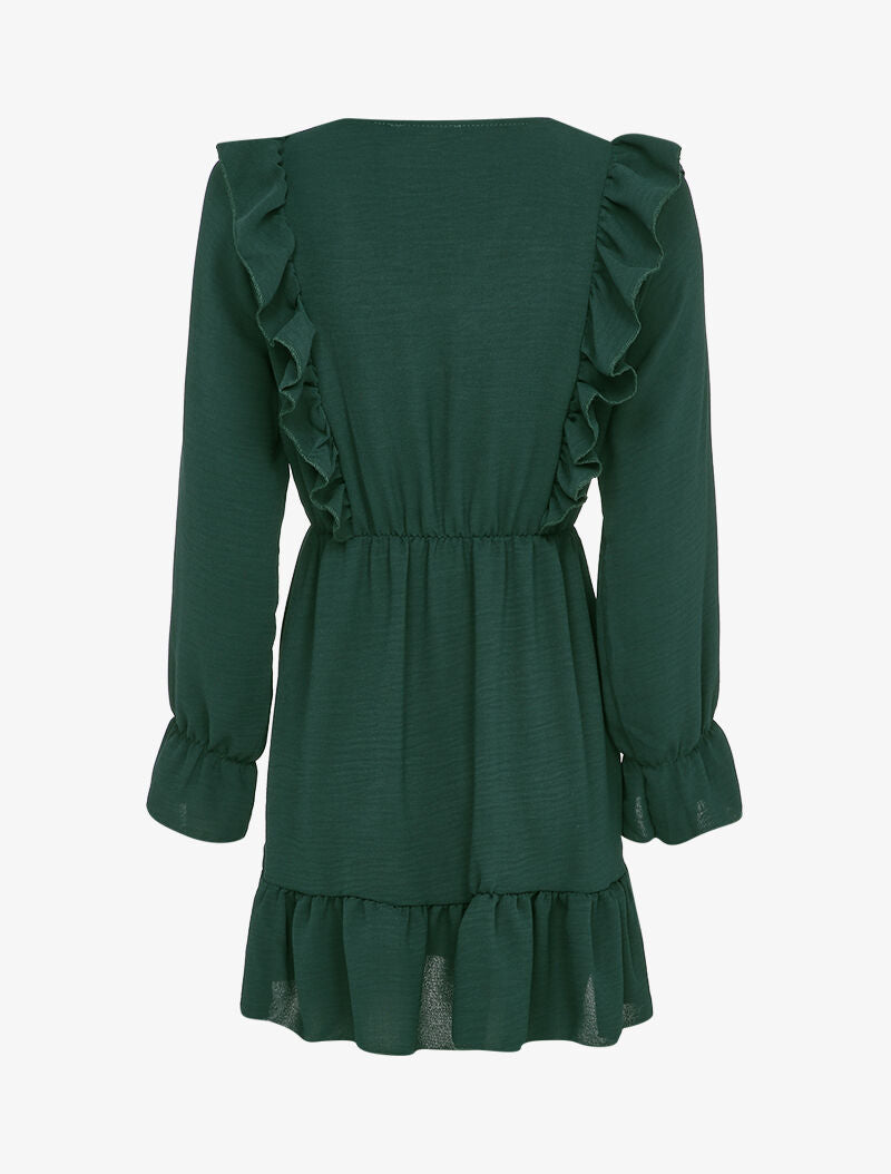 Robe patineuse à épaules et bords volantés - Vert sapin - 2