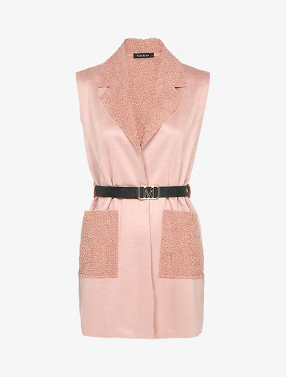 Veste sans manches style peau lainée - Rose poudré - 4