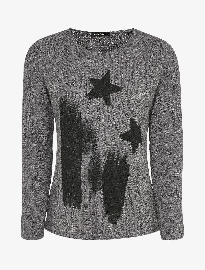 Pull à flocage étoiles - Gris foncé - 1