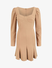 Robe volantée à manches gigot - Camel - 4