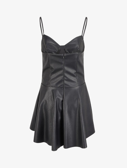 Robe volantée en simili à fines bretelles - Noir - 2