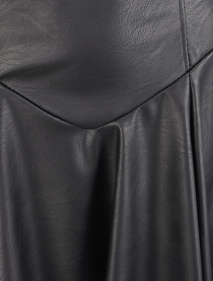 Robe volantée en simili à fines bretelles - Noir - 3