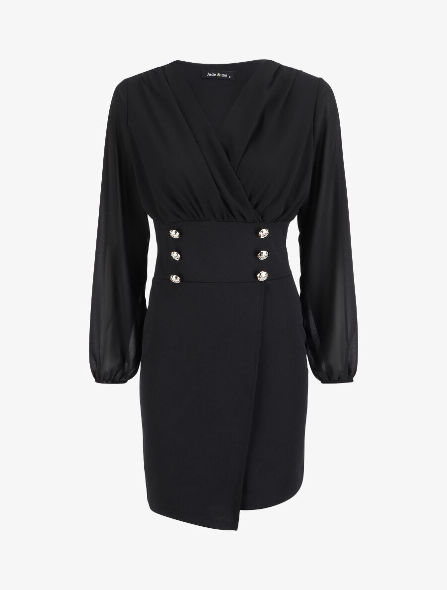 Robe droite à col cache-coeur - Noir - 4