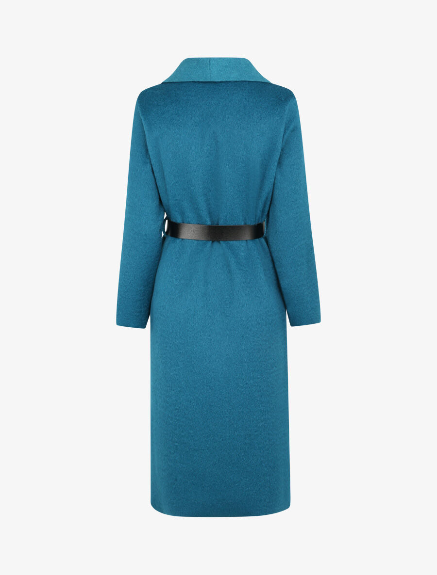 Manteau long et duveteux à col châle - Bleu canard - 2